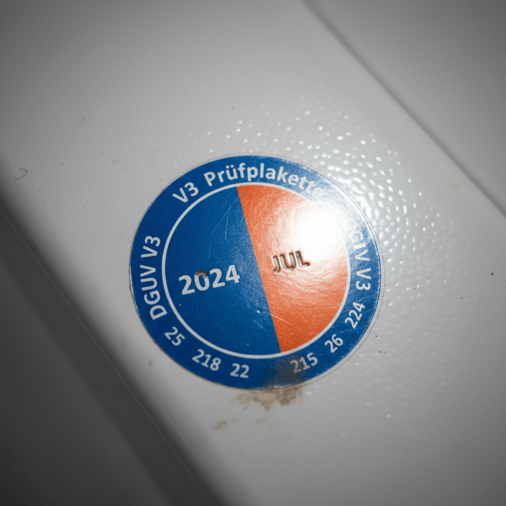 Prüfplakette für erfolgreiche Elektroprüfung